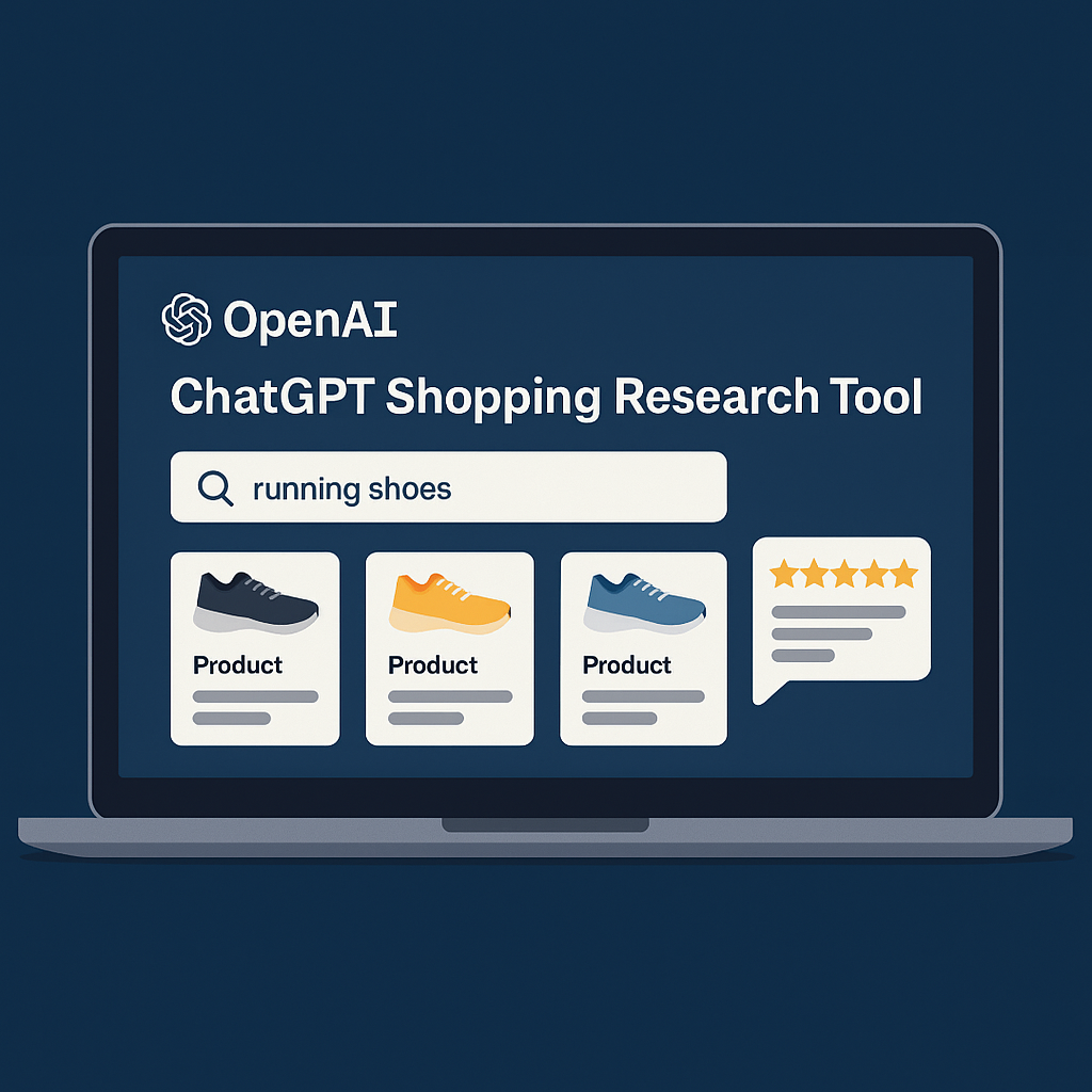 OpenAI ChatGPT Shopping Research Tool interface on a laptop