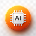 3D AI chip icon on an orange gradient circular badge